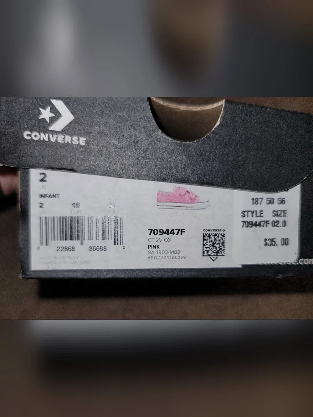 Converse Kids CT 2V Ox Pink Velcro Sneakers